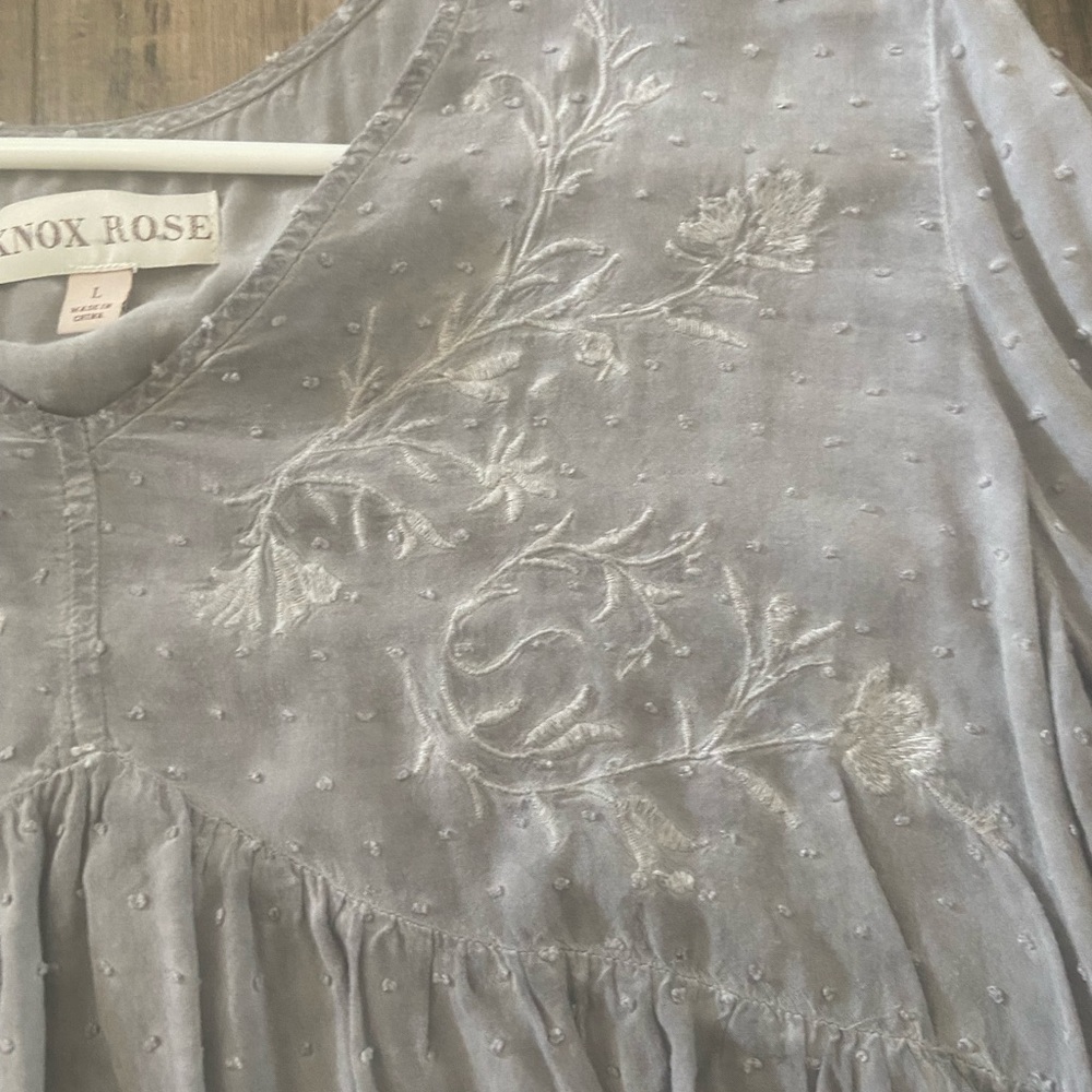 Knox Rose Gray Shirt with Embroidery detail